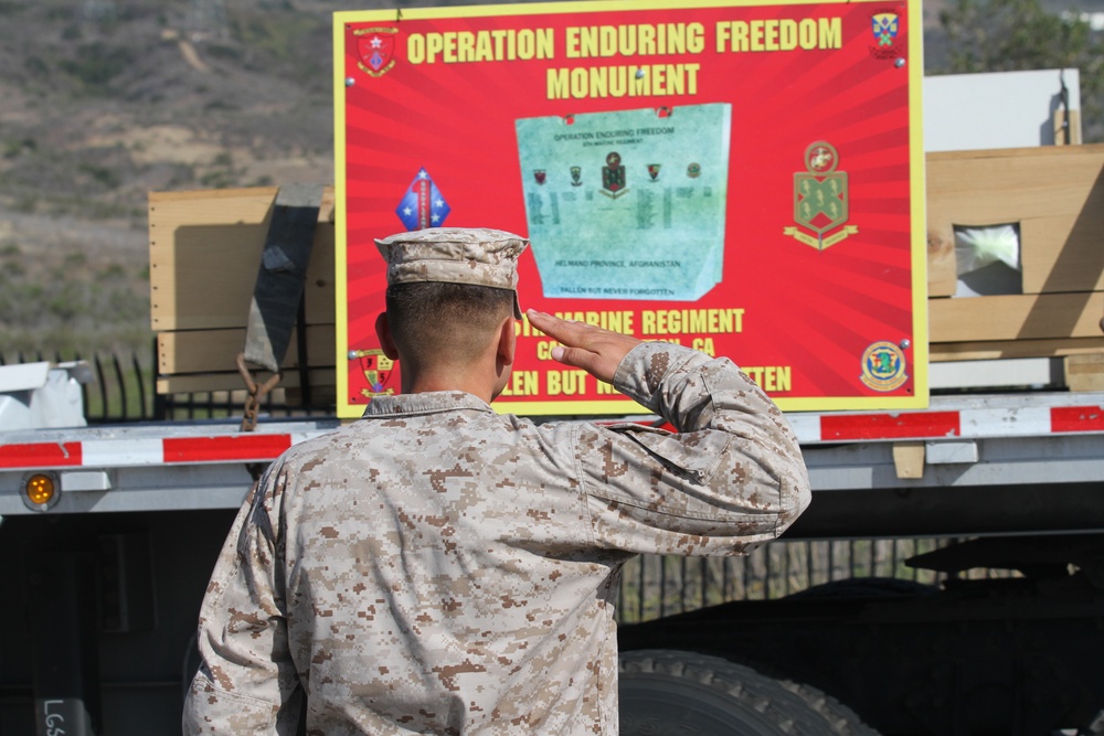Patriot Guard Riders, Marines escort 5th Marine memorial to Camp San Mateo