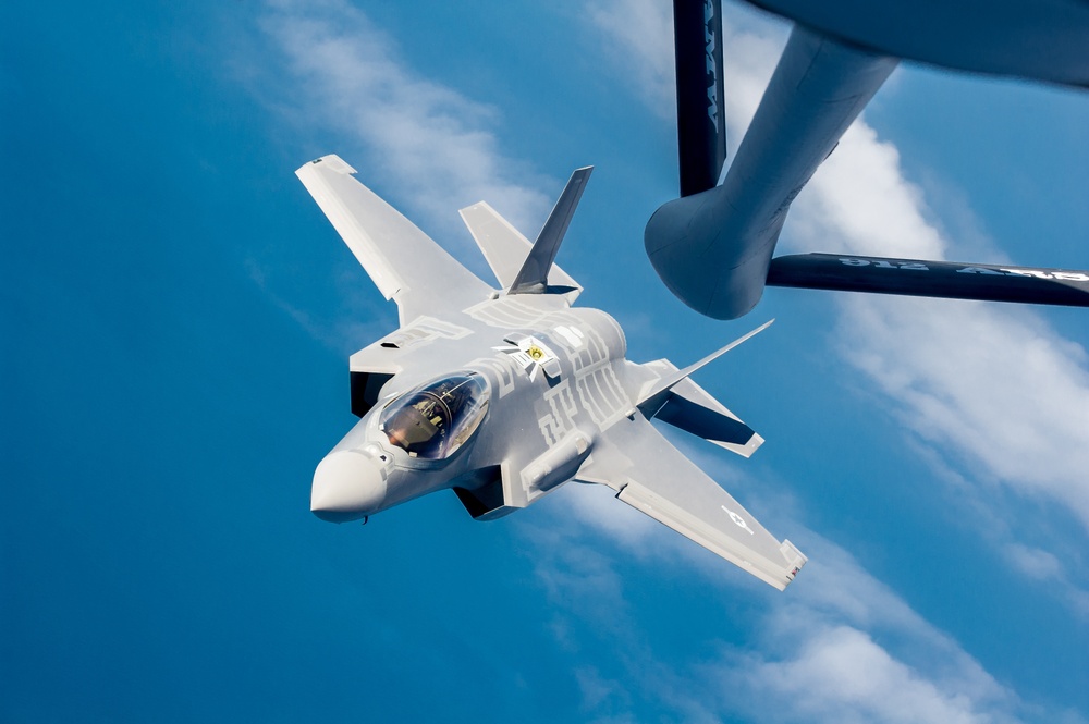 F-35 Lightning II instructor pilots conduct aerial refueling