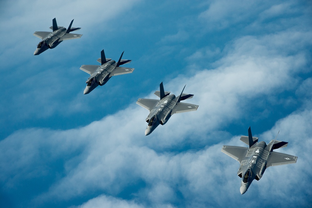 F-35 Lightning II instructor pilots conduct aerial refueling