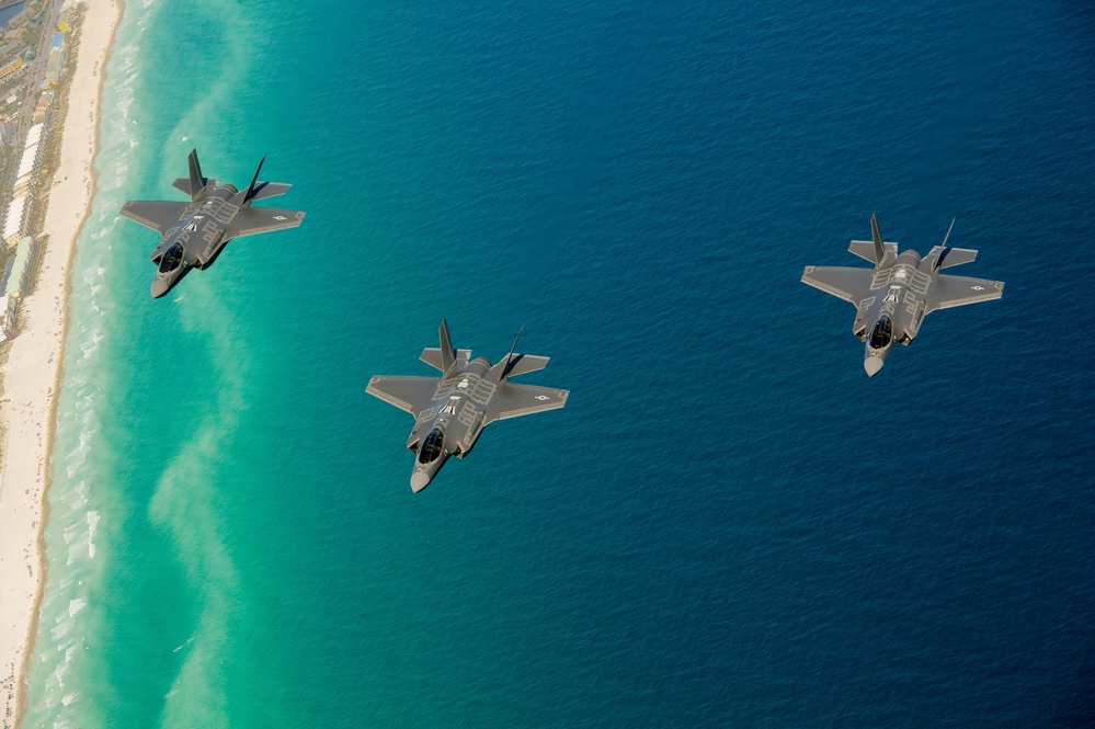 F-35 Lightning II instructor pilots conduct aerial refueling