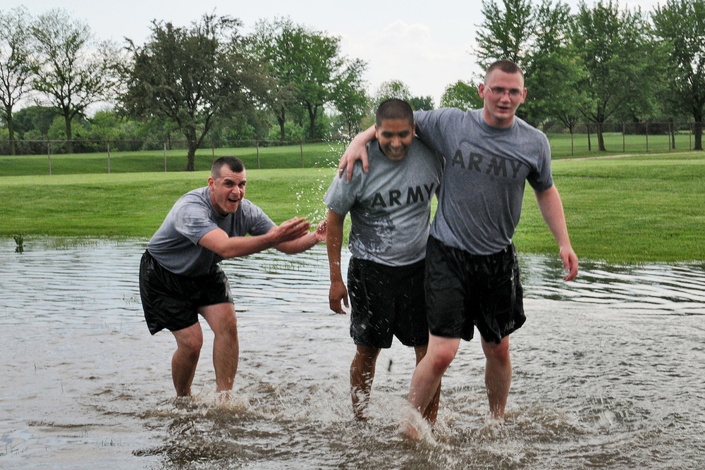 Soldiers cool down after unit PT