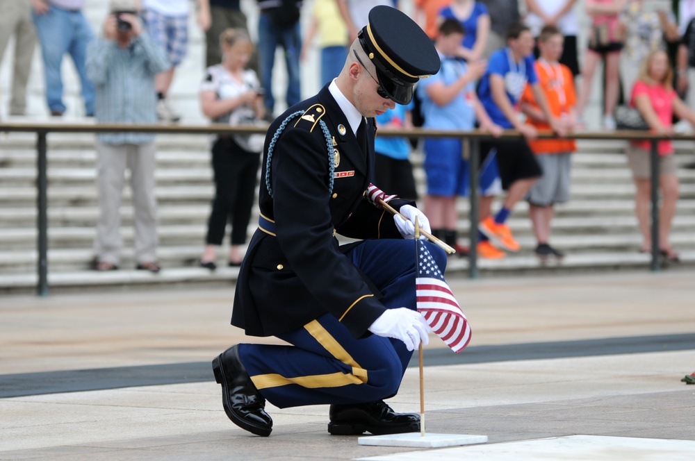 Memorial Day flags in cermeony at the Tomb of the Unknown Soldier