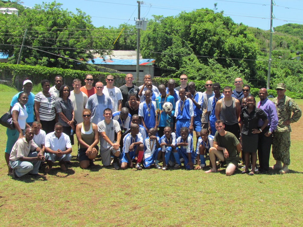 USAID-sponsored Boys Training Centre hosts USCGC Oak crew for futbol match