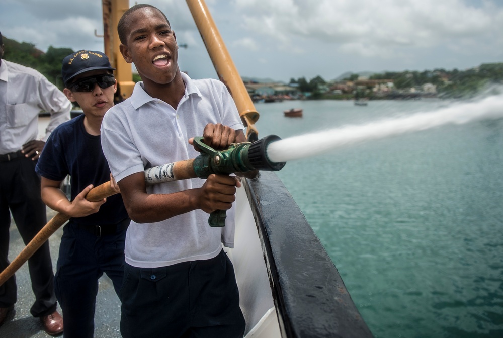 Fire hose fun aboard the US Coast Guard Cutter Oak