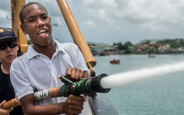 Fire hose fun aboard the US Coast Guard Cutter Oak
