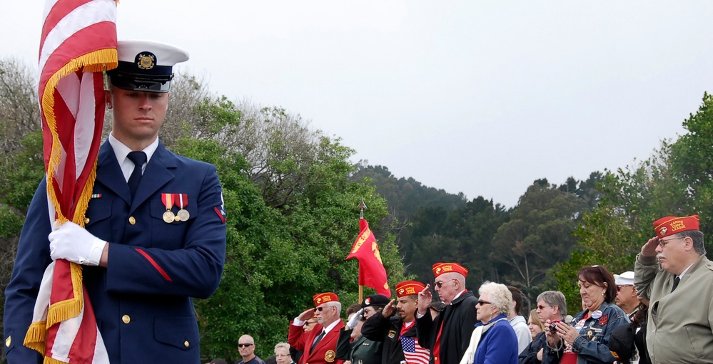 Coast Guard members from Base Alameda, Calif., present the colors during a Memorial Day Service