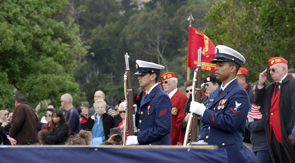 Coast Guard members from Base Alameda, Calif., present the colors during a Memorial Day Service