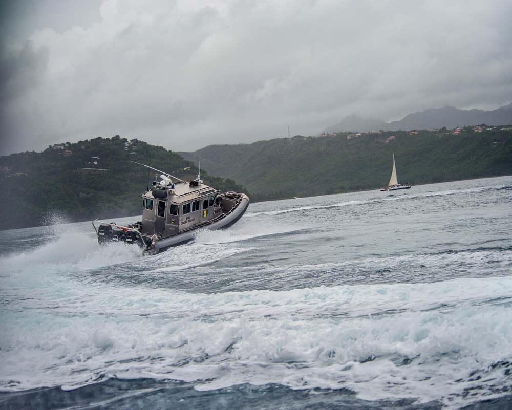 Coast Guard Interceptor boat performs maneuvers