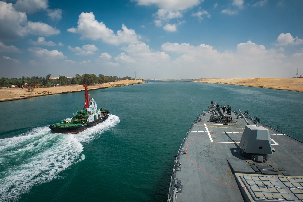 USS Stockdale transits the Suez Canal