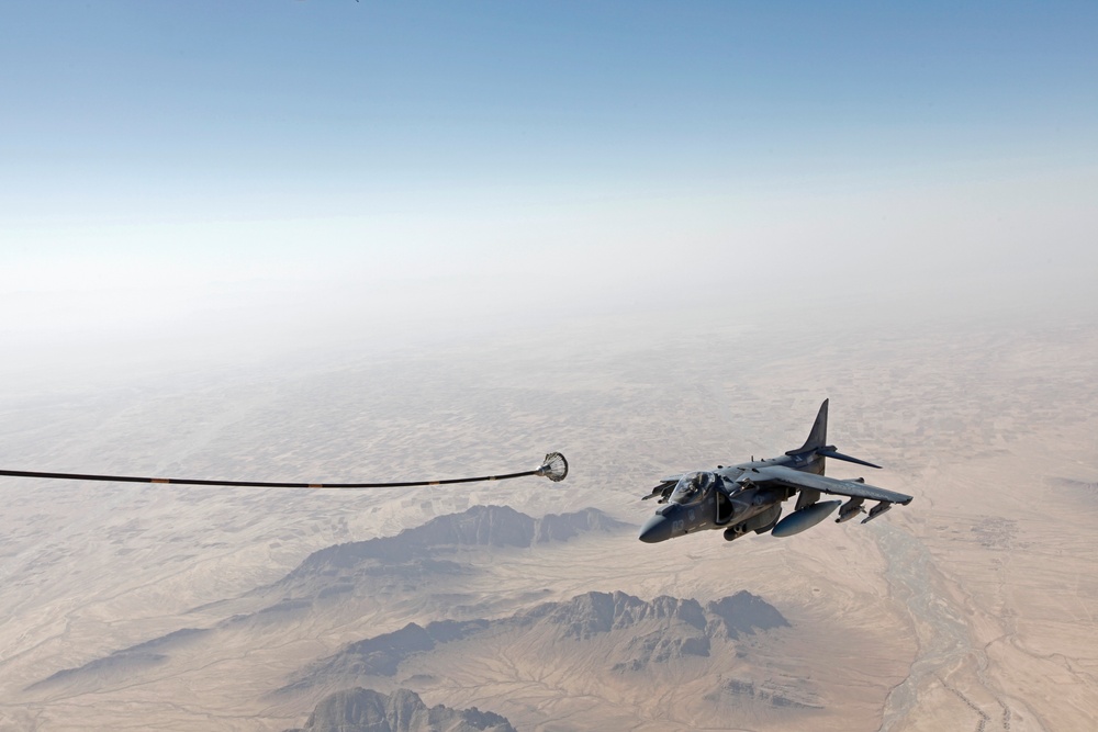 AV-8B Harriers with Marine Attack Squadron 311 Conduct a Refueling Mission