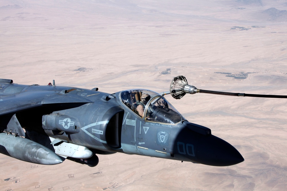 AV-8B Harriers with Marine Attack Squadron 311 Conduct a Refueling Mission