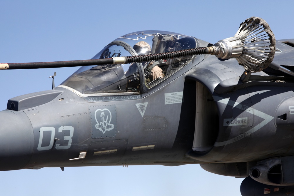 AV-8B Harriers with Marine Attack Squadron 311 Conduct a Refueling Mission