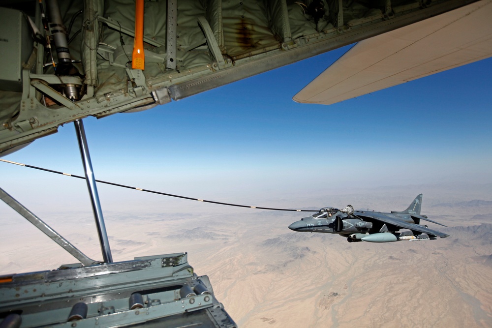 AV-8B Harriers with Marine Attack Squadron 311 Conduct a Refueling Mission