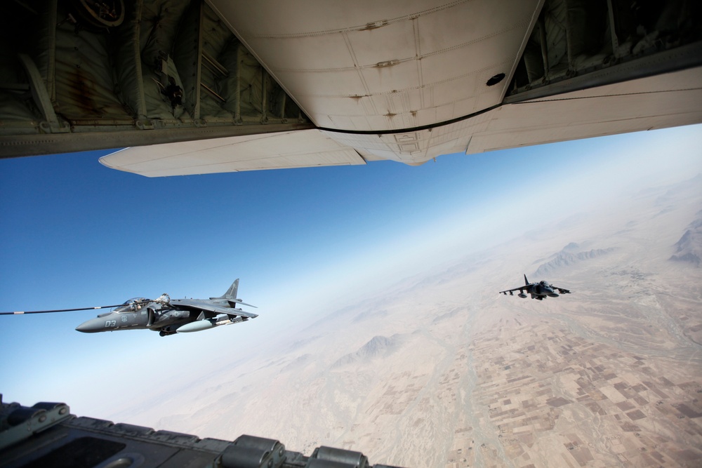 AV-8B Harriers with Marine Attack Squadron 311 Conduct a Refueling Mission