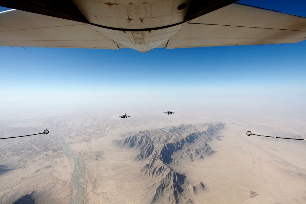 AV-8B Harriers with Marine Attack Squadron 311 Conduct a Refueling Mission