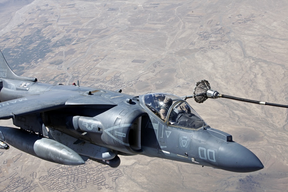 AV-8B Harriers with Marine Attack Squadron 311 Conduct a Refuelling Mission