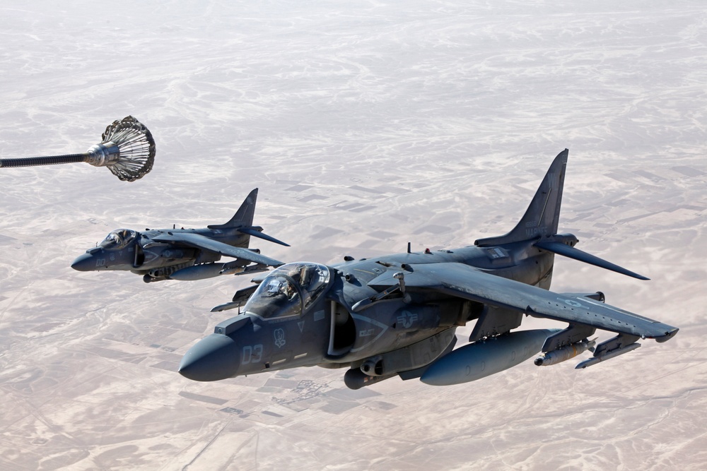 AV-8B Harriers with Marine Attack Squadron 311 Conduct a Refueling Mission