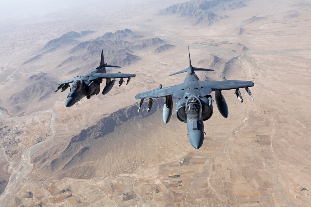 AV-8B Harriers with Marine Attack Squadron 311 Conduct a Refueling Mission