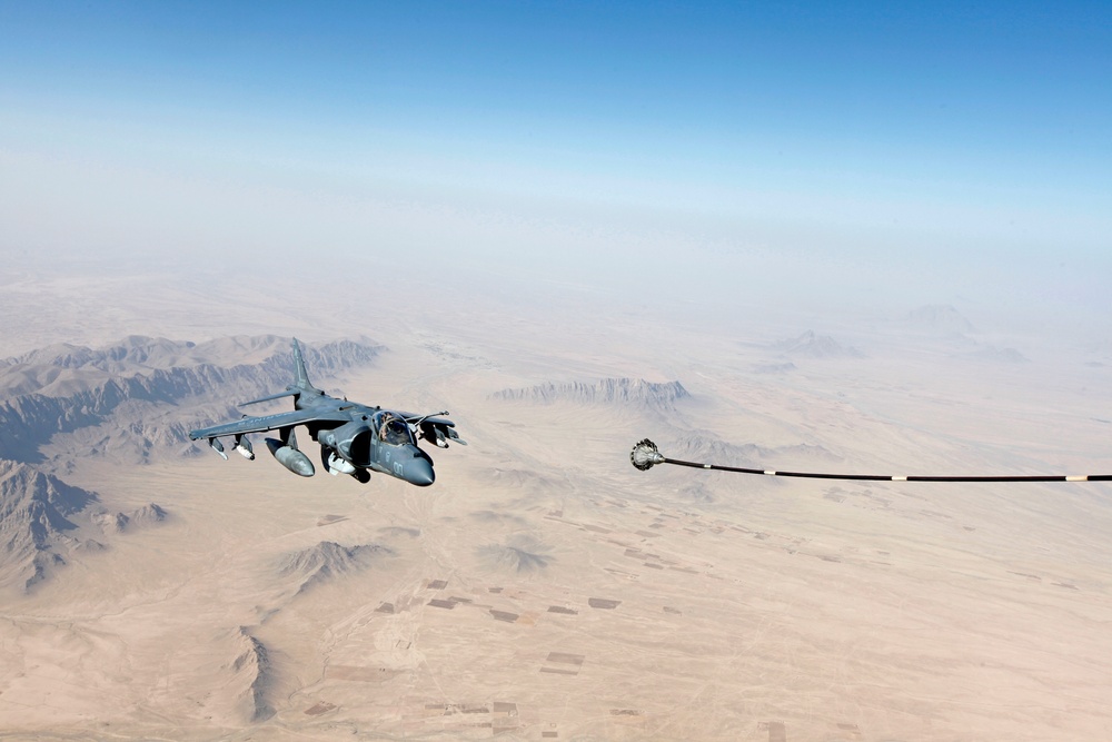 AV-8B Harriers with Marine Attack Squadron 311 Conduct a Refueling Mission