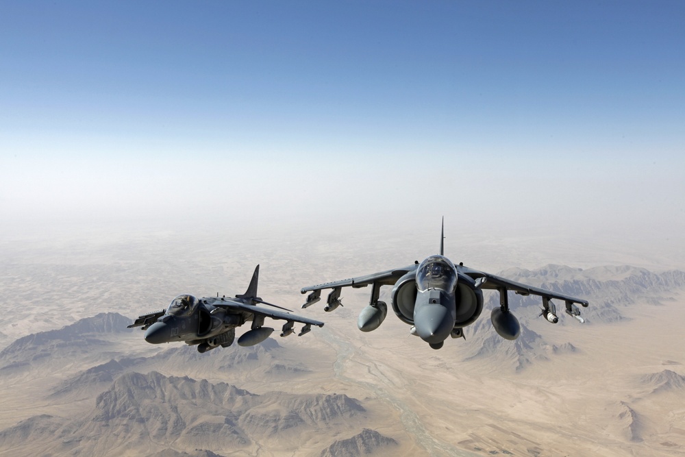 AV-8B Harriers with Marine Attack Squadron 311 Conduct a Refueling Mission