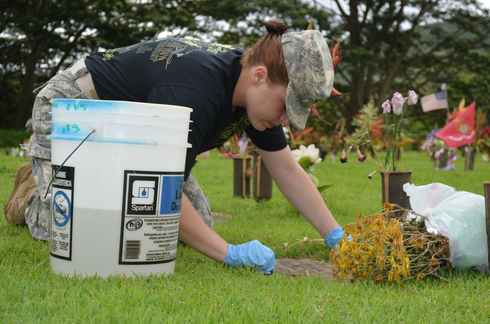 45th SB Soldiers clean headstones at Hawaii State Veterans Cemetery