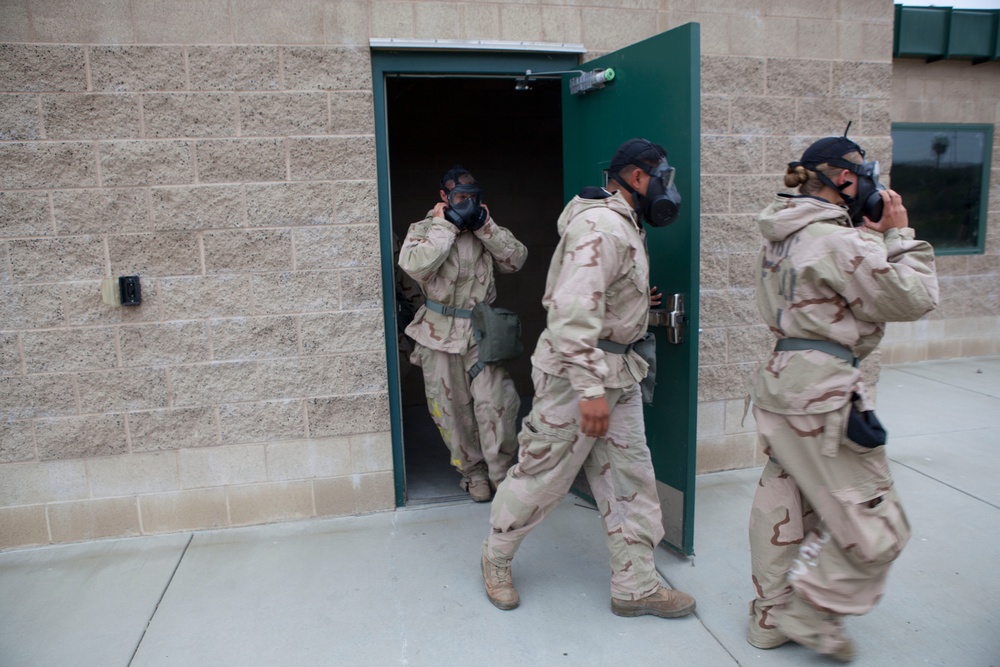 Headquarters Battalion Marines breathe easy during gas chamber training