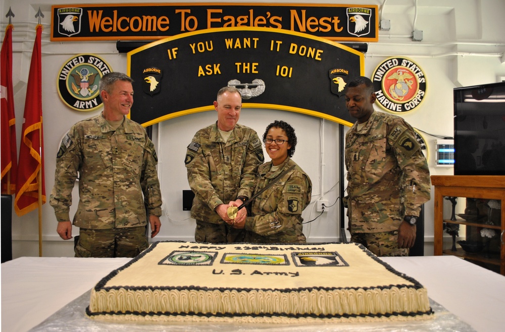 Combined Joint Task Force - 101 and Regional Command East cake cutting in celebration of the Army's 238th Birthday