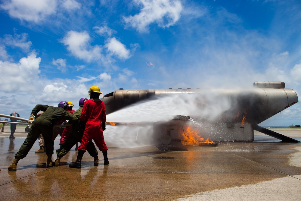 Dragons “play with fire” during aircraft firefighting training
