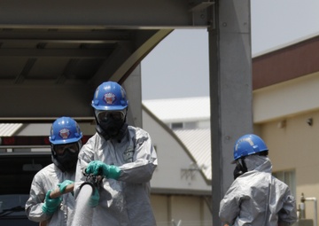 Service members practice for hazardous material safety