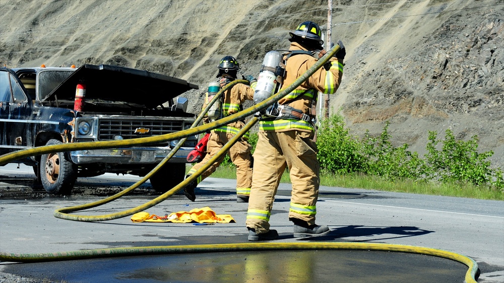 Coast Guard Fire and Rescue responds to vehicle fire in Kodiak, Alaska