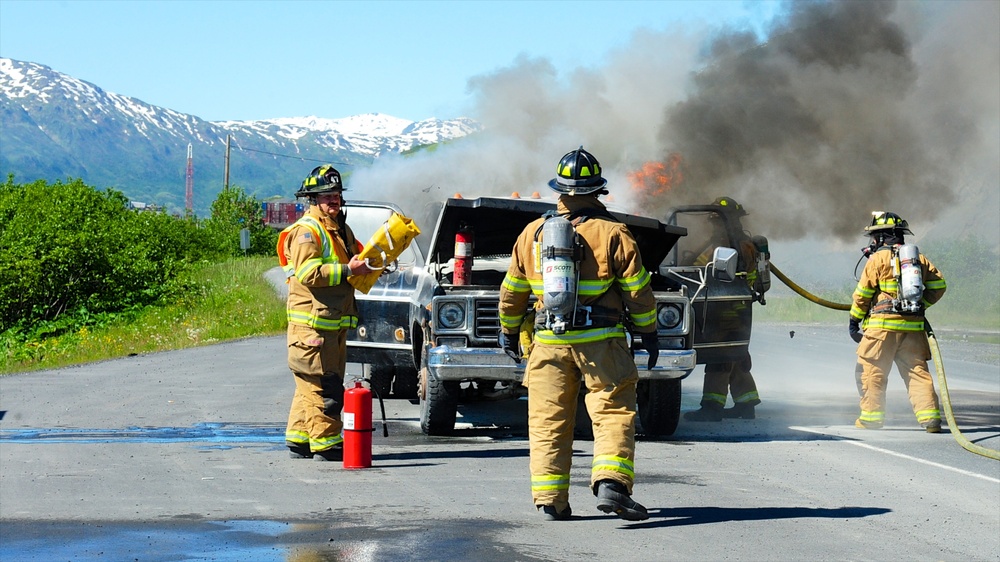 Coast Guard Fire and Rescue responds to vehicle fire in Kodiak, Alaska