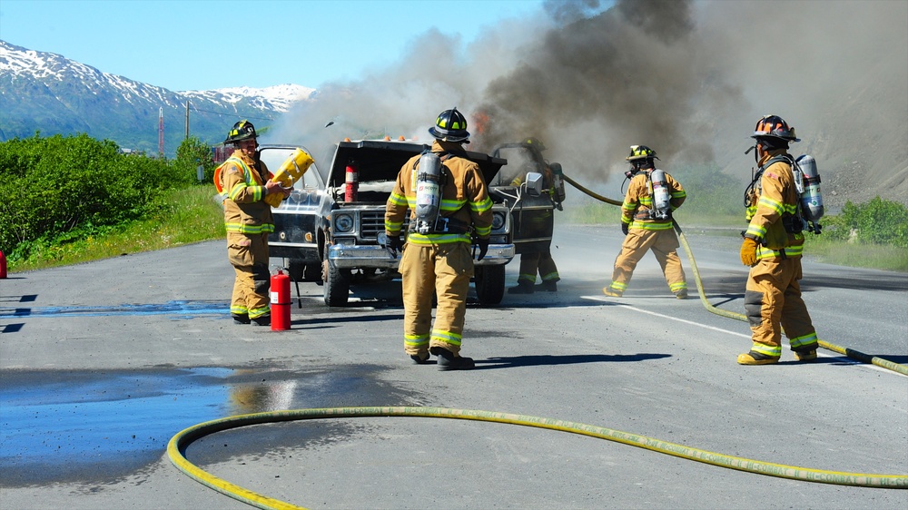 Coast Guard Fire and Rescue responds to vehicle fire in Kodiak, Alaska