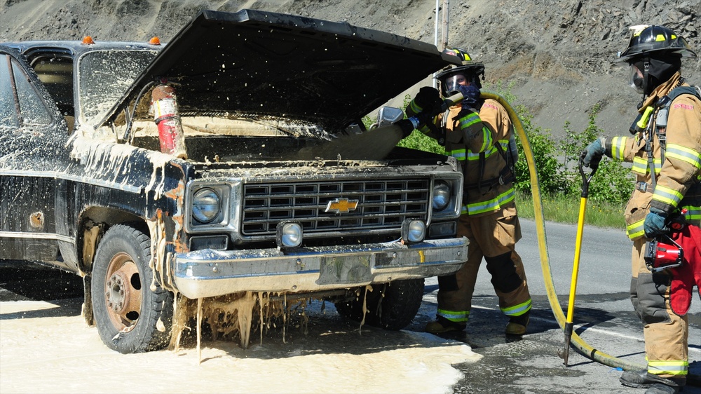 Coast Guard Fire and Rescue responds to vehicle fire in Kodiak, Alaska