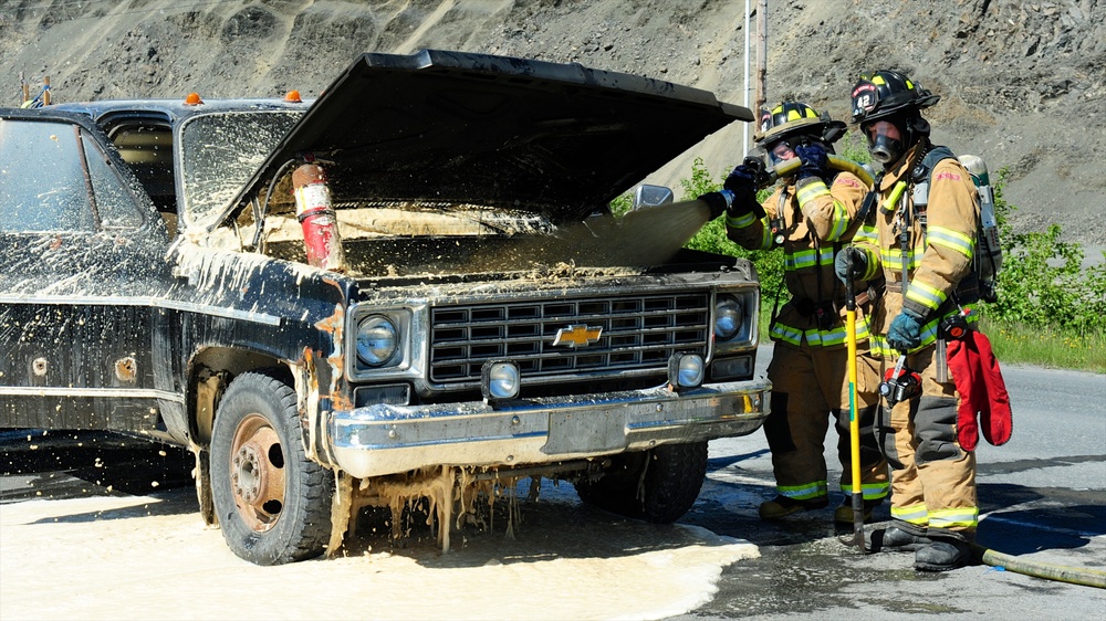 Coast Guard Fire and Rescue responds to vehicle fire in Kodiak, Alaska