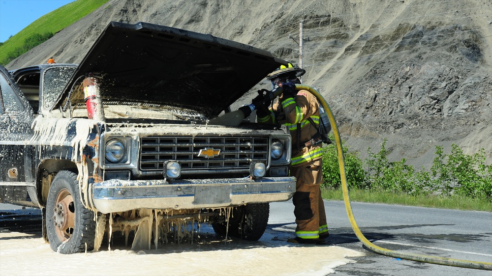 Coast Guard Fire and Rescue responds to vehicle fire in Kodiak, Alaska