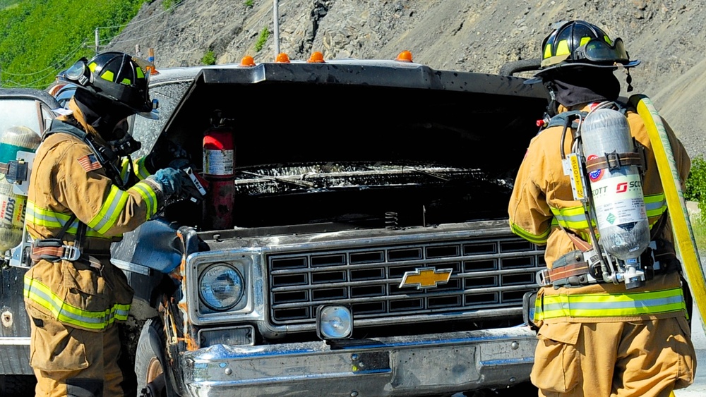 Coast Guard Fire and Rescue responds to vehicle fire in Kodiak, Alaska