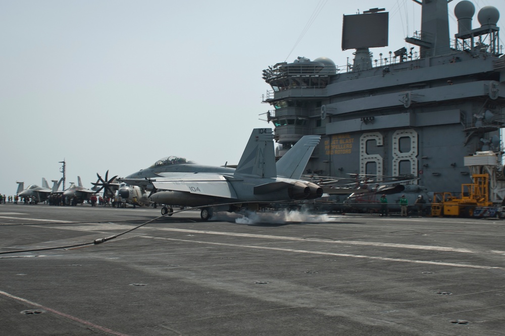 F/A-18F Super Hornet lands on flight deck of USS Nimitz