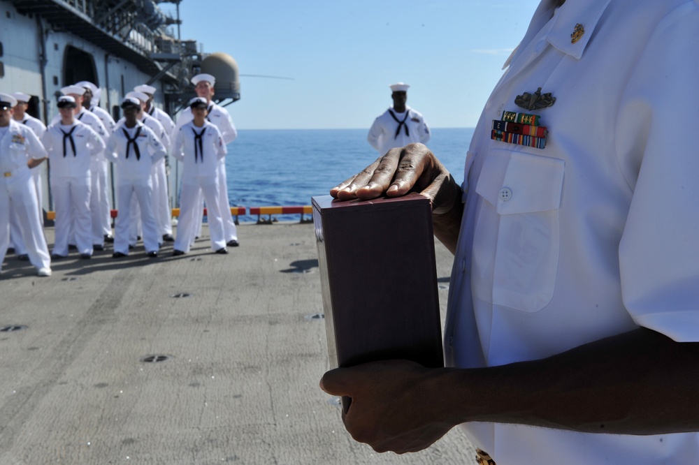 Burial at sea aboard USS Bonhomme Richard