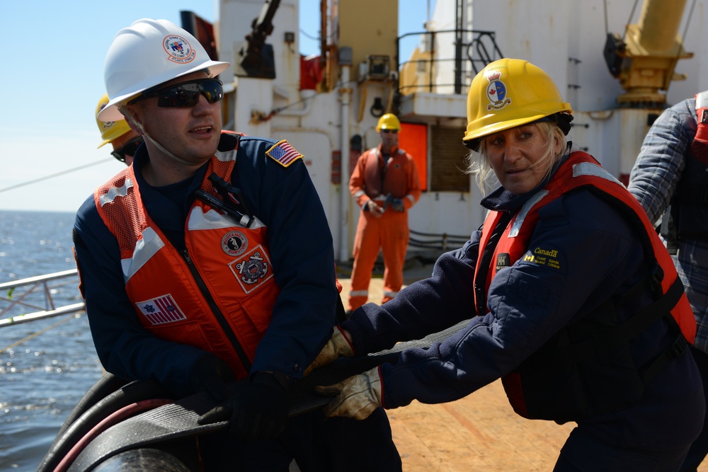 US Coast Guard, Canadian Coast Guard oil spill recovery training at CANUSLANT