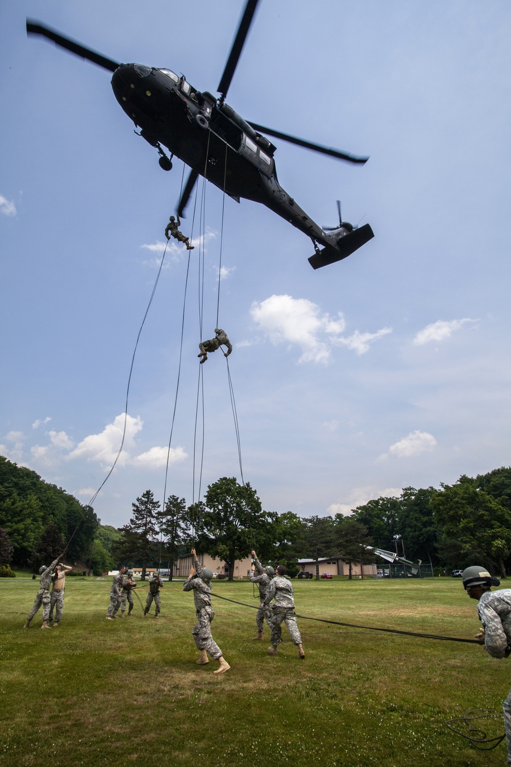 Cadets rappel from Guard Black Hawks