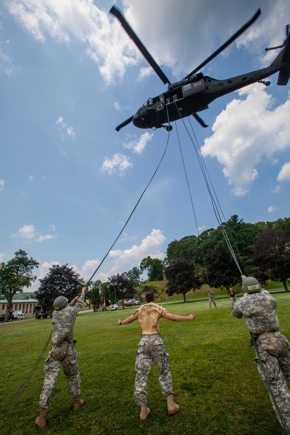 Cadets rappel from Guard Black Hawks