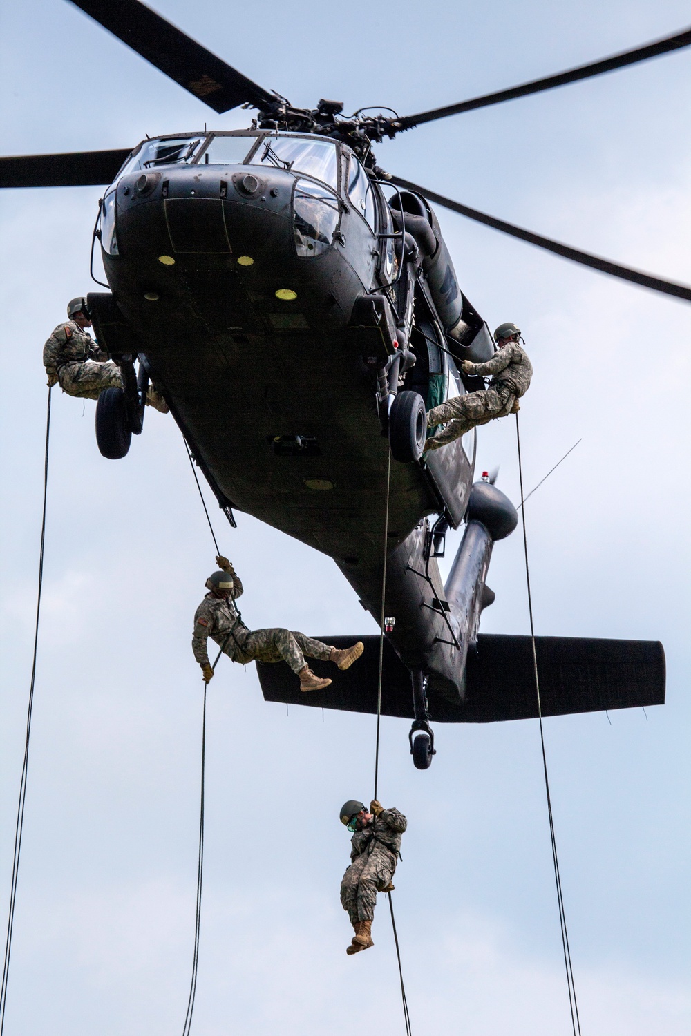 Cadets rappel from Guard Black Hawks