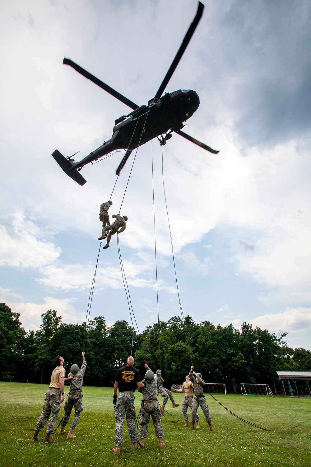 Cadets rappel from Guard Black Hawks