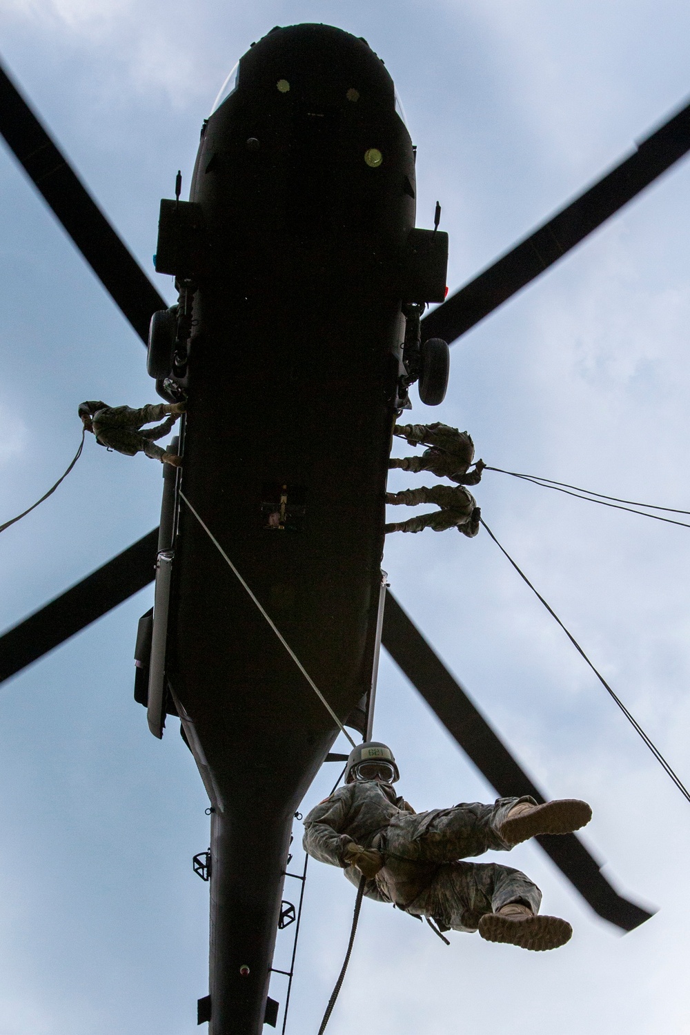 Cadets rappel from Guard Black Hawks