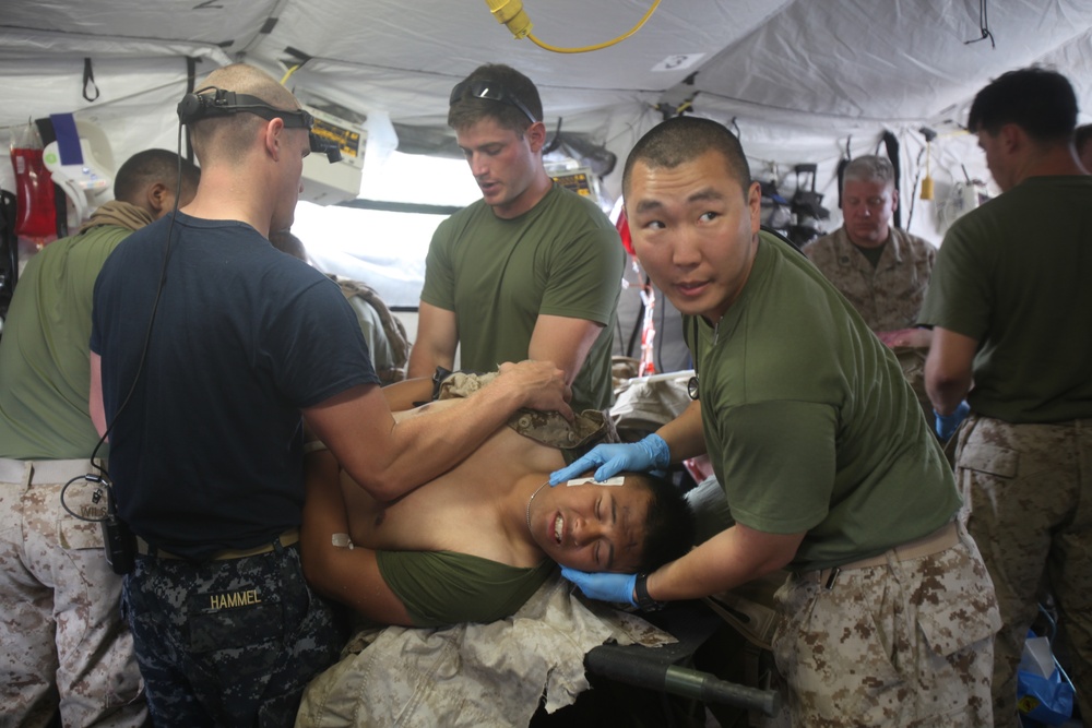 1st Medical Bn., 2/5 conduct mass casualty exercise during Dawn Blitz