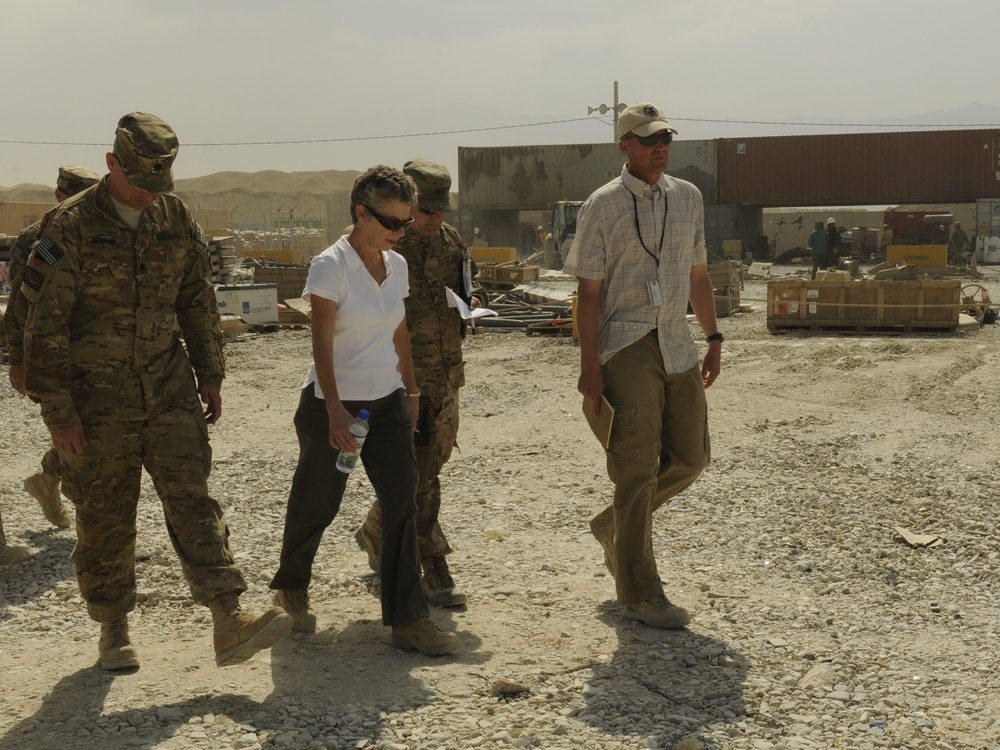 Joint senior logisticians walk disposition services yard in Bagram