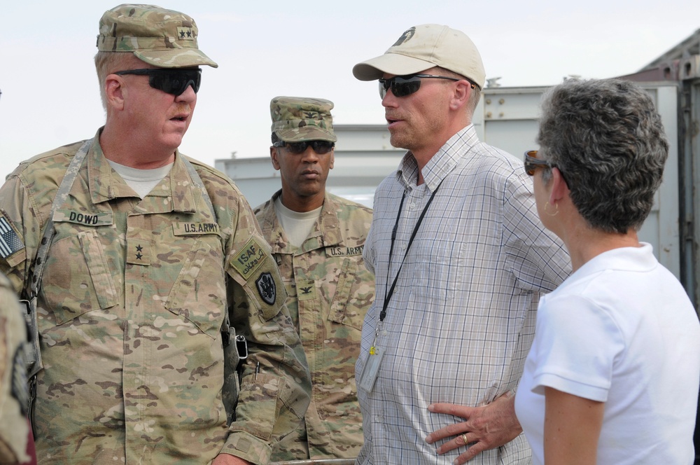 Joint senior logisticians walk disposition services yard in Bagram