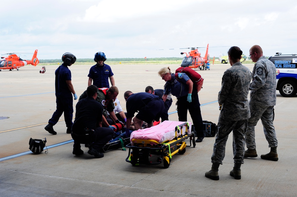 Coast Guard Air Station Atlantic City, NJ, crew transfers medevaced patient