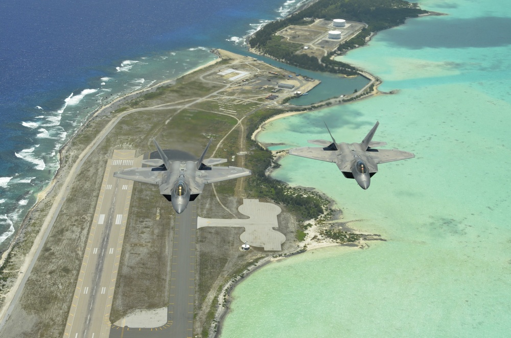 F-22 Raptors over Wake Island