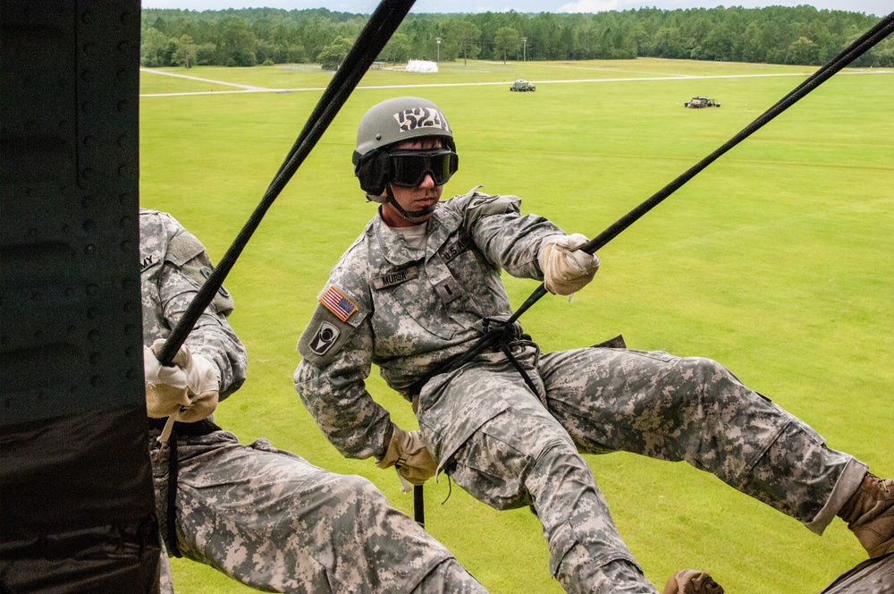 Air Assault students rappel from Black Hawk